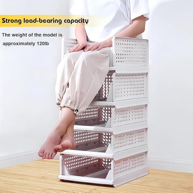 yazi 5 Pack Stackable Closet Storage Box,Closet Shelf Organizer and Storage Plastic Drawer Storage,Wardrobe Organizer Closet Organizers Storage