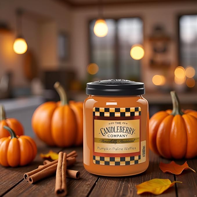Candleberry Candles Pumpkin Praline Waffles | Strong Fragrances for Home | Hand Poured in The USA | Highly Scented | 135 Hour Burn Time | Large Jar
