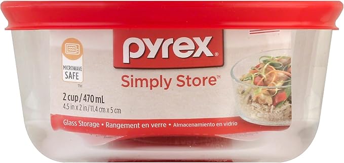 Pyrex Simply Store 2-Cup Single Glass Food Storage Container with Plastic Lid