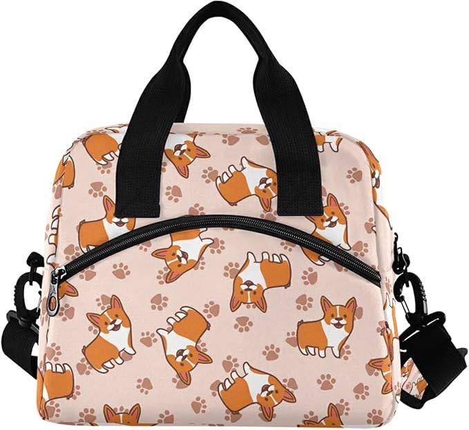 CBBYY Corgis Paw Lunch Bags for Women Men, Reusable Insulated Lunch Box, Adjustable Shoulder Straps Tote Lunch Bag for Work Picnic School