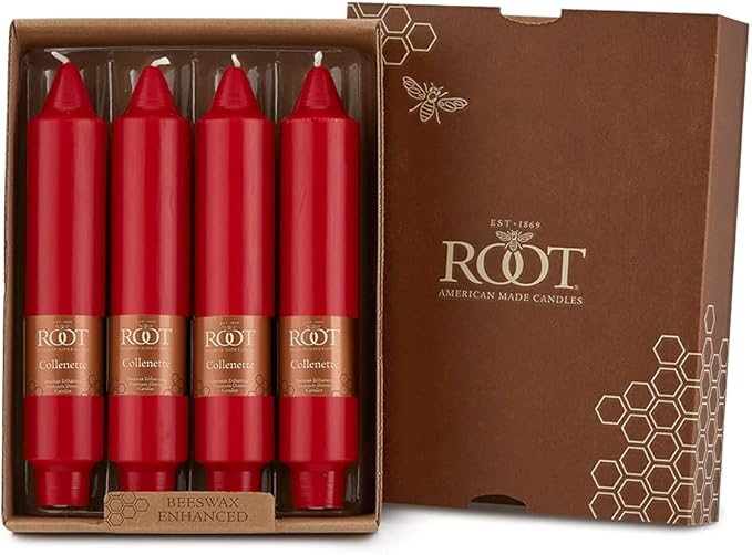 Root Candles Unscented Dinner Candles Premium Beeswax Blend Boxed Candle Set, 7-Inch, Red, 4-Count