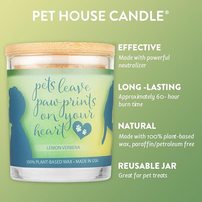 One Fur All Pet House Sentiments Candle - Lemon Verbena - Gift for Pet Lover - Pet Odor Eliminator Candle - Plant-Based Wax Candles - Non-Toxic - Pet-Friendly