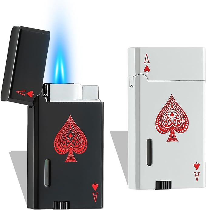 Ace Classic Butane Torch Lighter, Refillable Card Lighter with Double Jet Flame and Visible Window, Ideal Gift for Men and Women, 1-Year Warranty, Without Butane(Black+White)