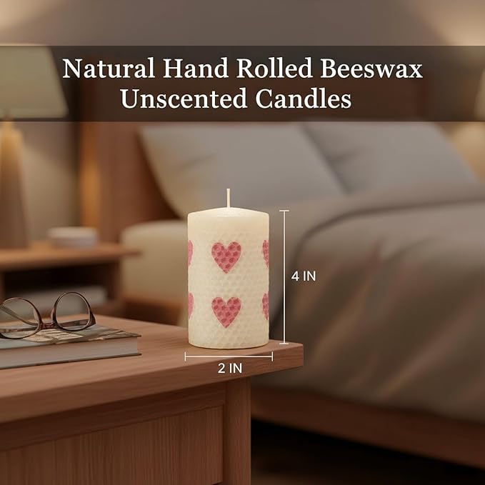 Hand Rolled Beeswax Pillar Candles 2 Packs, Non Toxic Beeswax Candles-70 Hours Long Burning, Organic Emergency Bees Wax Candles for Home, Paryer, Parties, Unscented Dripless Smokeless Candles, 2x4in