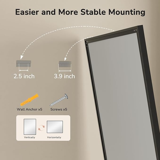 USHOWER Black Bathroom Mirrors for Over Sink 24x36 Inch, Metal Framed Rectangle Vanity Mirror for Wall, Bedroom, Living Room, Entryway, Farmhouse, Anti-Rust, HD Tempered Glass, Horizontal/Vertical