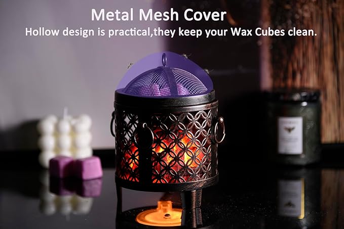 Dicimi Vintage Electric Wax Warmer for Scented Wax Melts - Flickering Fire LED Candle Warmer, Multi-Function Oil Warmer for Essential Oils, Safe Flameless Home Decor with 60-Day Warranty
