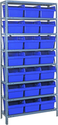 Quantum Storage Systems 1875-SB810BL Solid Heavy Duty 8 Shelves 21 STORE-MAX Blue Bins 75" H x 36" W x 18" D