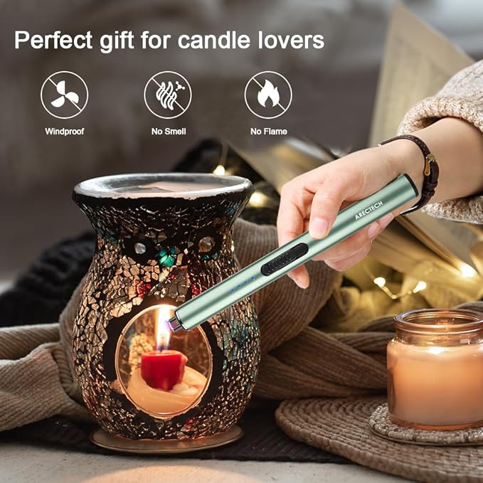 ARECTECH Electric Candle Rechargeable Lighter Arc Plasma Lighters for Candle Kitchen Camping Christmas Type-C Green