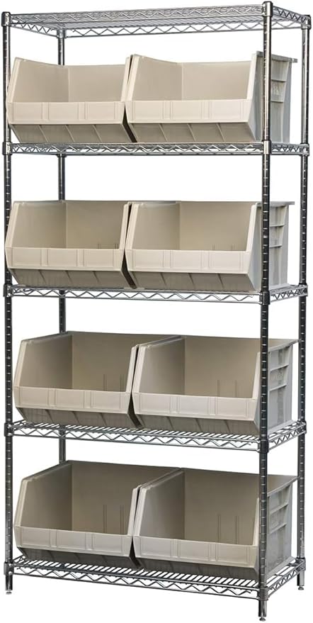 Akro-Mils 30270 AkroBins Plastic Storage Bins, Space-Saving Stackable Bins for Garage, Pantry, Craft Organization, 18" x 16" x 11", Stone, 3-Pack
