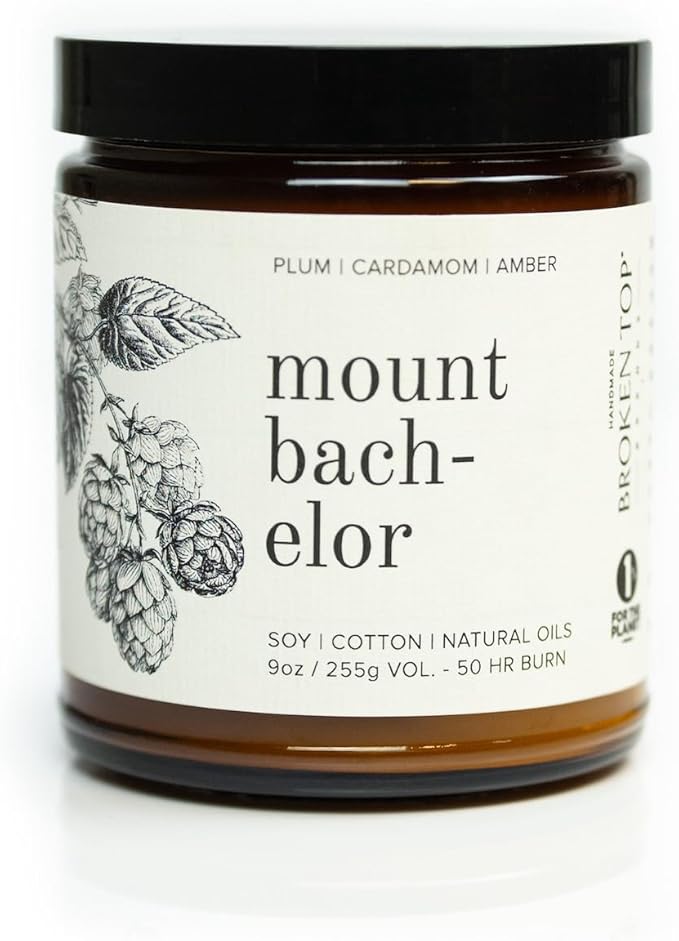 Broken Top Mount Bachelor Pure Soy Candle | 9 oz. | Plum, Cardamom & Amber 50-Hour Burn Time. Natural Cotton Wick, Vegan, No Parabens, No Phthalates