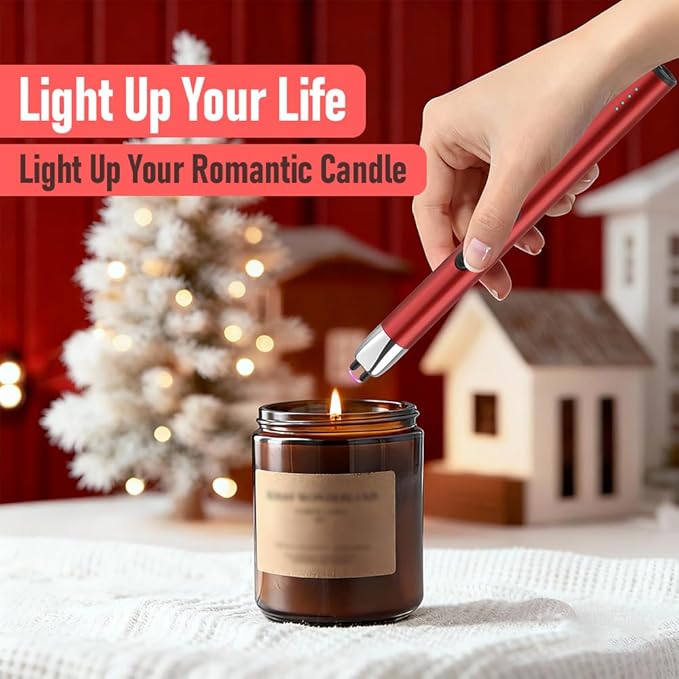 Candle Lighter, Electric Rechargeable USB Arc Windproof Flameless Plasma Lighter Long Stick with Rope and Ring, No Butane Fluid, Perfect for Candle BBQ Camping Kitchen Stove, Red