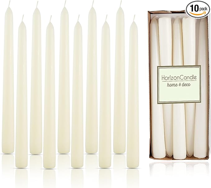 Horizon Unscented 10-Piece Taper Candle Set – 9 Hours Burning Time Smokeless & Dripless Candles for Centerpieces at Wedding, Holiday Dinners, Festive Parties and Home Decor - Cream