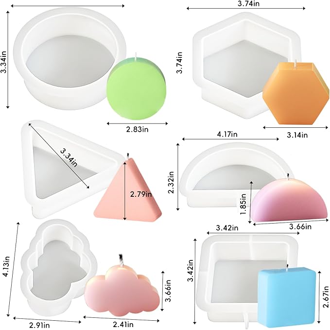 6 Pack Candle Molds for Candle Making, Moldes para Velas, Geometric Figure Silicone Candle Molds for DIY Scented Candle, Soy Wax, Cake, Soap, Resin Casting Craft Making