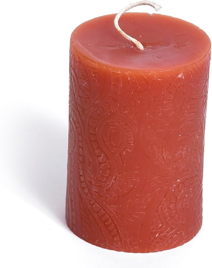 BeeTheLight Beeswax Pillar Candle - 100% Pure Bees Wax - Choose Your Size and Color - 24 Hour Burn Time - 2x3 - Unscented - Natural Light Honey Scent (Orange Sunrise, Small)