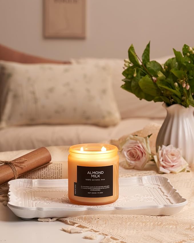 M&SENSE Creamy Vanilla Scented Candle, 11.6oz Clean Non Toxic Home Sweet Scent 70 Hours Burn Time Fragrance Candle for Home Decor 2 Wick Natural Soy Wax