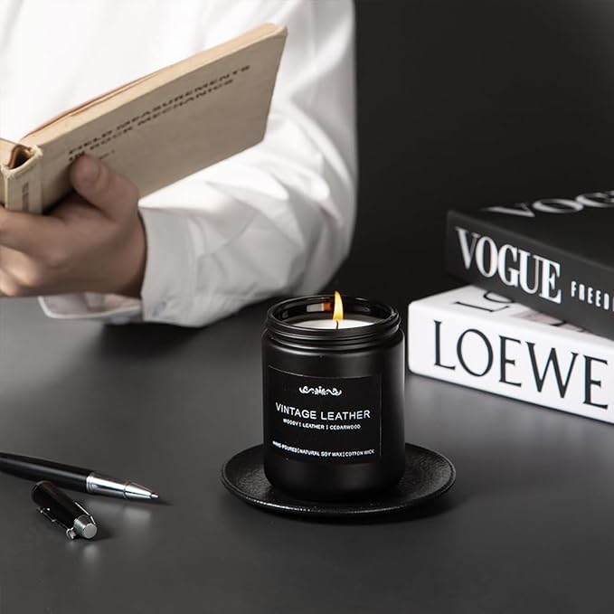Scented Candles for Men - 42oz Soy Wax Long Lasting Candle, Manly Scented Candles with Leather/Smoke&Vanilla/Oak/Lavender/Orris/Amber-Mens Candle Gift Set for Birthday, Fathers Day, Man Cave Decor