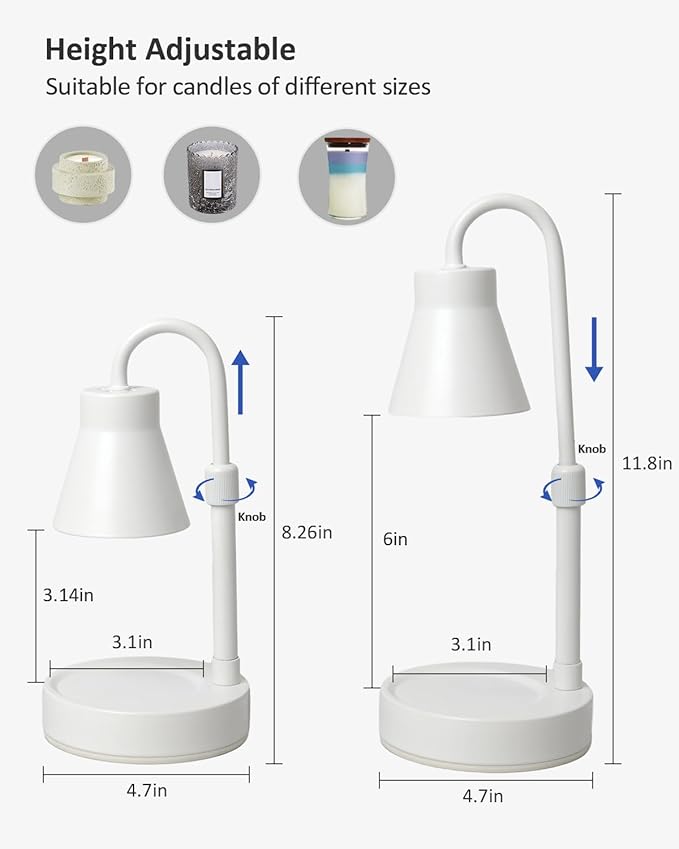 Elenhome Candle Warmer Lamp with Adjustable Height - Stepless Dimming & Metal Finish - No Flame Scented, Includes 2 Bulbs (White)