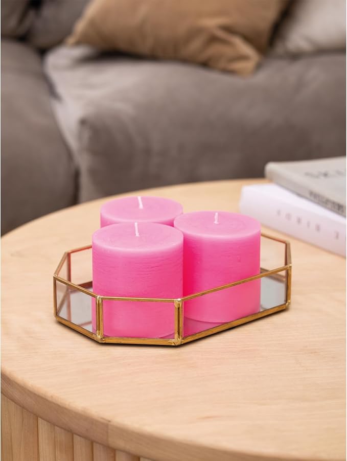 CANDWAX 3x3 Pillar Candles Set of 3 - Rustic Unscented Hot Pink Candles for Home Decor, Weddings, Gender Reveal Parties