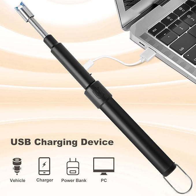 Navpeak Candle Arc Lighters Long Flexible Neck 70cm Rechargeable Telescopic Electric Flameless Lighter for Kitchen Fireplace Pilot Light BBQ Stove (Black)
