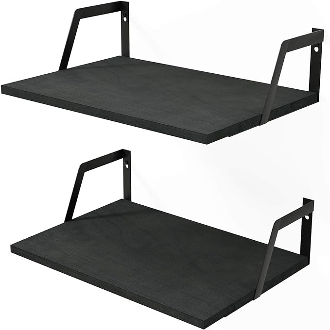 SRIWATANA Floating Shelves Wall Mounted Set of 2 Rustic Wood Shelves with Large Capacity(Black