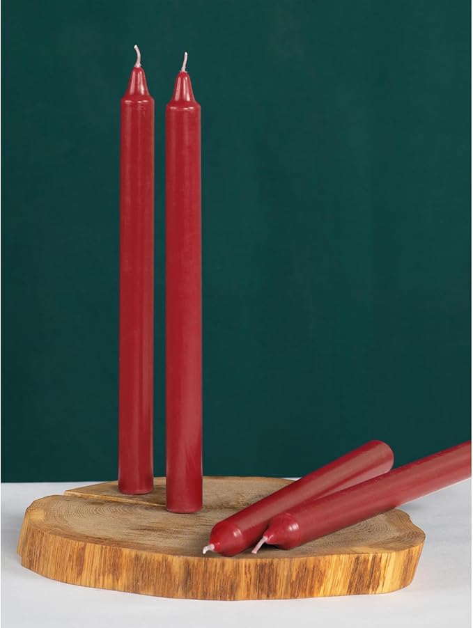 CANDWAX Red Taper Candles Pack of 12 - Slow Burning Dripless Unscented Straight Candles 12 inch - Ideal for Dinner Table - Smokeless Long Candlesticks