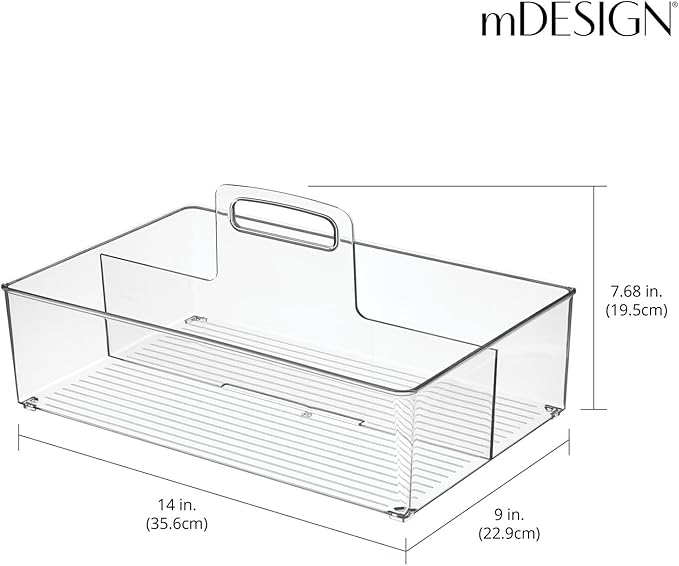 mDesign Large Plastic Divided Portable Storage Organizer Caddy Tote Basket Bin with Handle for Kitchen, Pantry, Countertop, Cabinet, Cupboard - Ligne Collection - 2 Pack - Clear