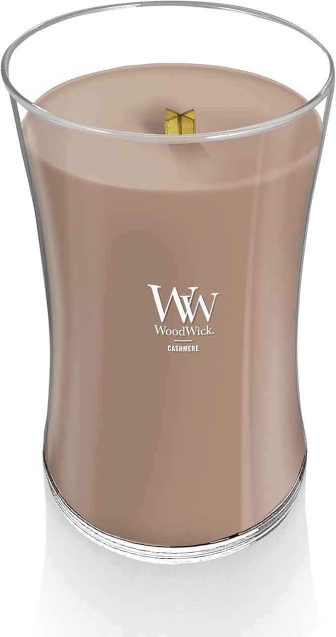 WoodWick Cashmere Holiday Candle Gifts for Women and Men, 21.5 oz Large Hourglass Candle with Crackling Wick