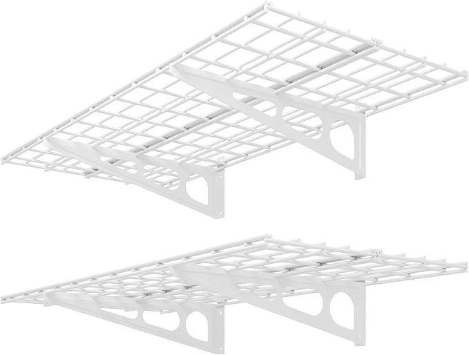 FLEXIMOUNTS 2 Pack 2x4ft Garage Shelving, Wall Shelf Garage Storage Rack, 24-inch-by-48-inch, White, Classic Series