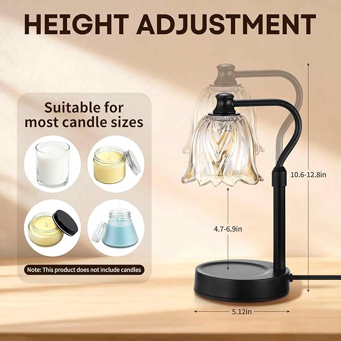 Candle Warmer Lamp with Timer and Dimmer, Adjustable Height Candle Warmer with 2 Bulbs for Living Room Bedroom Home Room Decor, Gift for Women, Metal Base