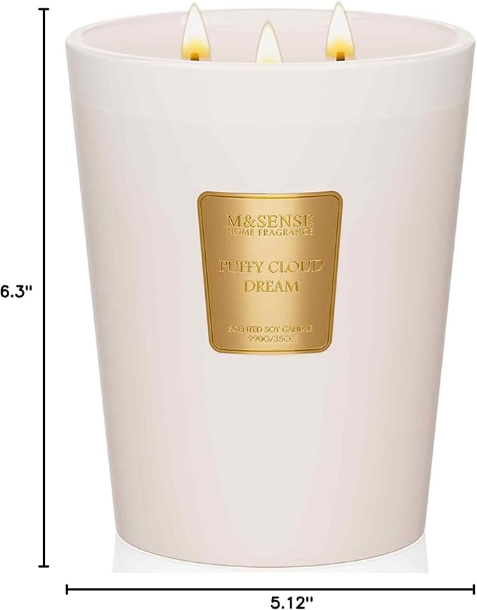 M&SENSE Puffy Cloud Dream Soy Large Candles, 3-Wick 35oz 150H Slow Burning, Aromatherapy Candle for Nursery Calm Winter Home Décor