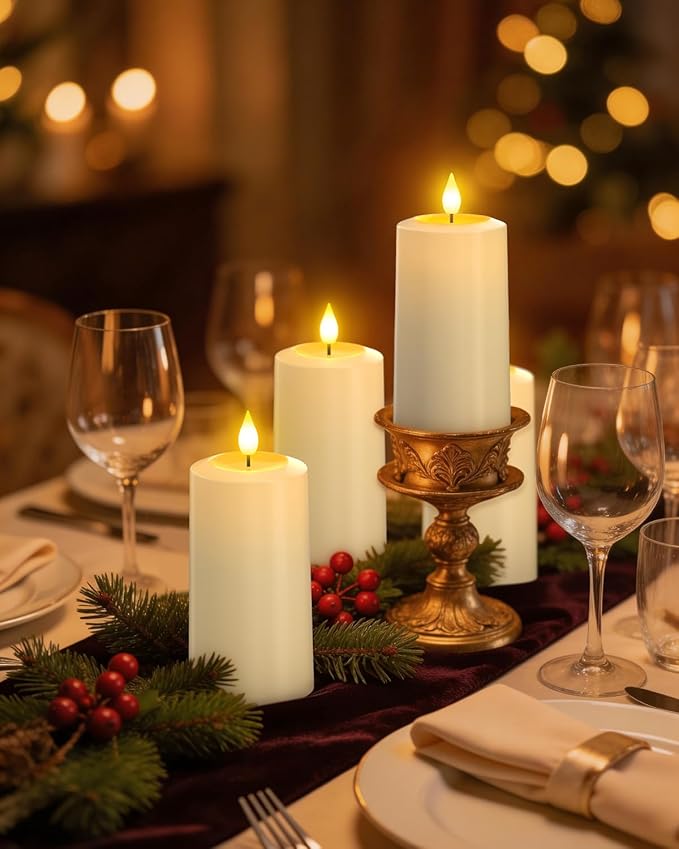 SoulBay Flameless LED Candles, 4-Pack USB Rechargeable, Flickering Waterproof White Pillar Candles with Remote Control Timer for Outdoor Lantern Patio Yard Indoor Holiday Decor, 2.75 x 5.1 Inches