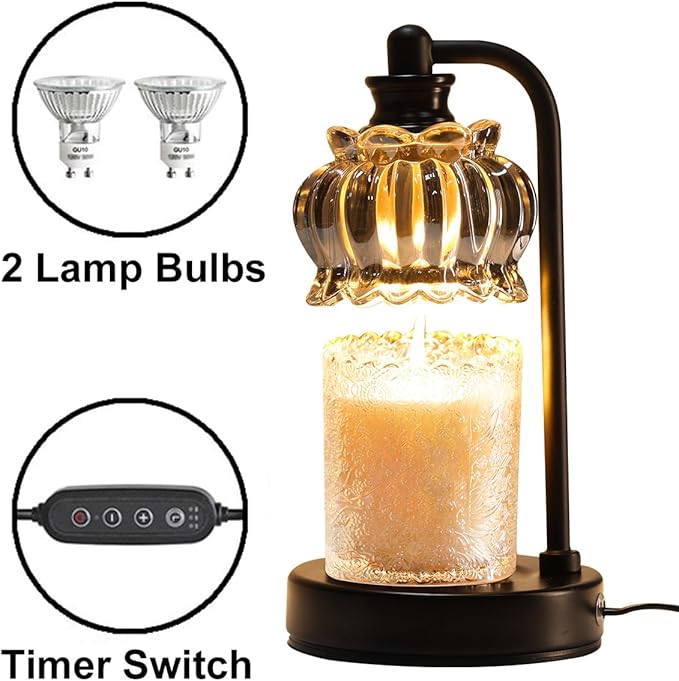 TOFUNTOY Candle Warmer Lamp with Timer, Dimmable Candle Lamp Wax Melt Warmer with 2 Bulbs, Electric Candle Warmer Lamp for Bedroom Living Room House Warming Gifts for Women Mom