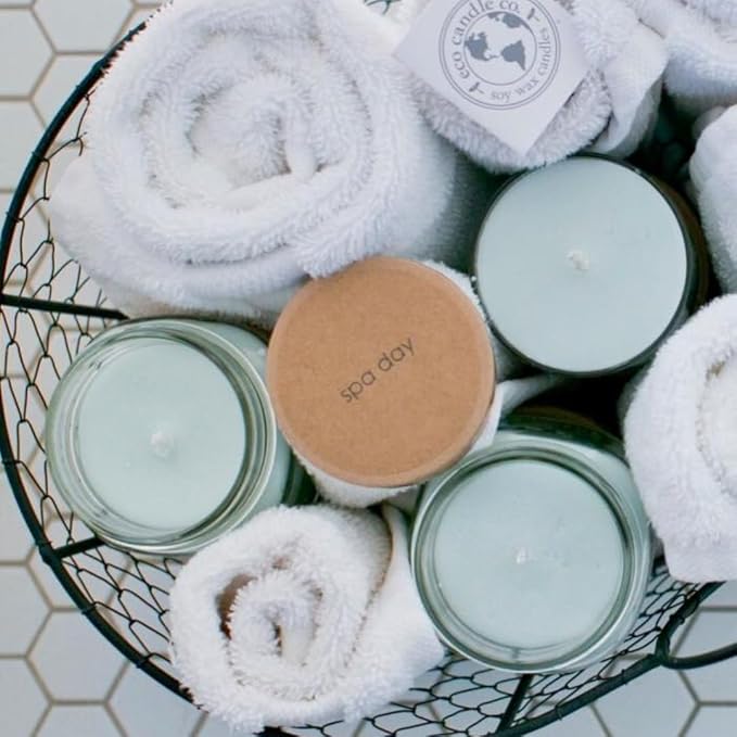 ECO CANDLE CO. Recycled Candle, Spa Day, 18 oz. - Scents of Flowers, Musk, Melon, Citrus, & Ocean Air - 100% Soy Wax, No Lead, Kraft Paper Label & Lid, Hand Poured, Phthalate Free, Midwest Soybeans