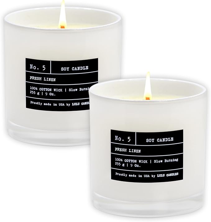 Lulu Candles | Fresh Linen | Luxury Scented Soy Jar Candle | Hand Poured in The USA | Highly Scented & Long Lasting (9 Oz. 2 Pack)