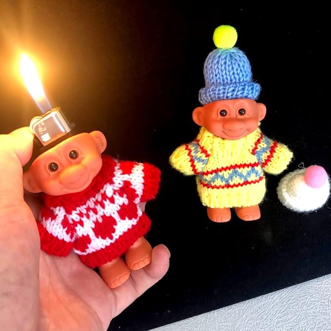 2 Pack Cute Troll Dolls Lighter Case Silicone Funny Mini Dolls Lighter Sleeve with Sweater &Hat for 3.2in Regular Lighters (Lighter not Included) (red & Yellow)