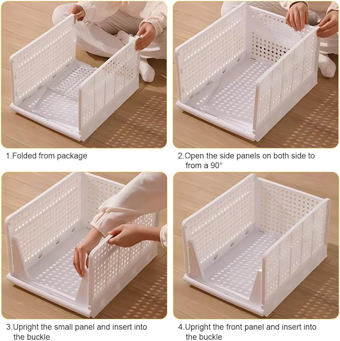 yazi 4XL Stackable Plastic Storage Basket, 4 Packs closet storage bins for clothes sweater organizer for closet Folding closet organizers