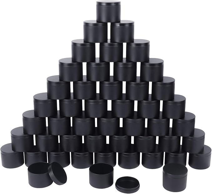 48 Pack 4 oz Black Metal Candle Tins with Lids, Round Bulk Metal Candle Jar, Matte Finish, for DIY Candle Making and Storage