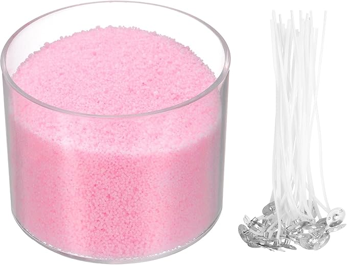 MECCANIXITY Pearled Sand Candles with 20 Pcs Wicks 7Oz / 200g Candle Beads Refillable Powder Sand Wax Making Kit for Thanksgiving Christmas Wedding Party DIY Home Crafts, Pink