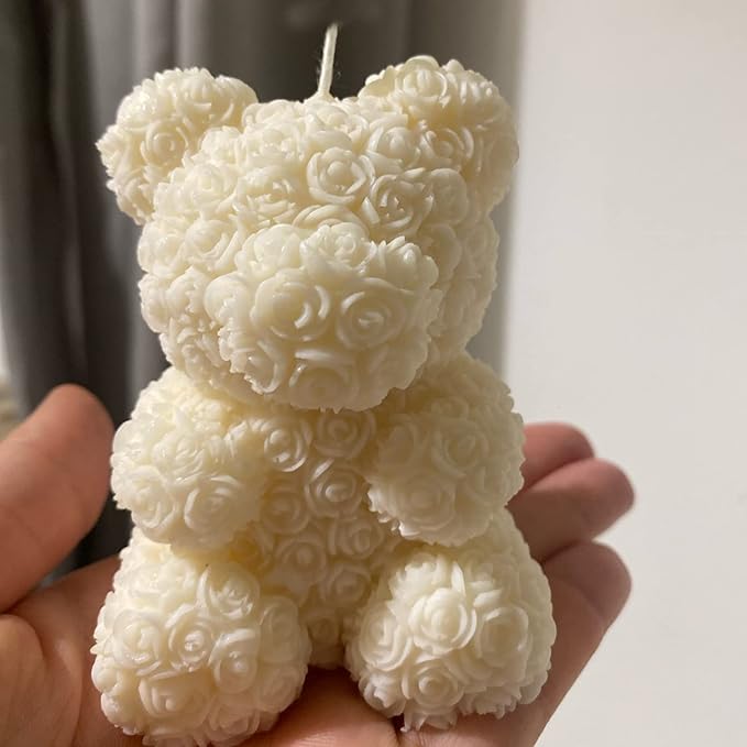 2-Pack 3D Rose Bear Candle Molds, Valentine's Day Silicone Molds, DIY Paint Your Own Heart Bear or Rose Bear Candle, Home Gifts Making Wax Ceramic Clay Mother’s Day Gift Birthday Gift
