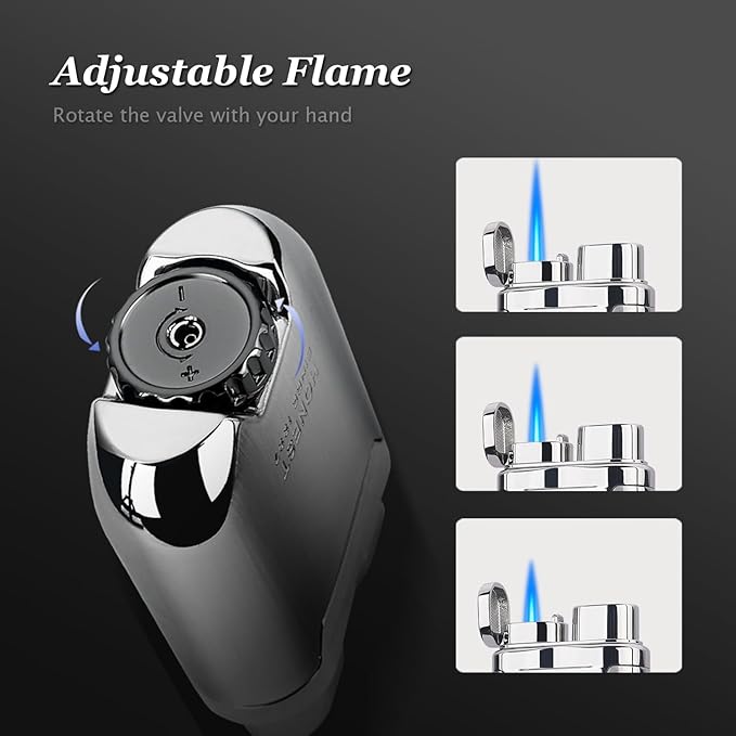 HONEST Metal Lighter Butane Windproof Lighter Mens Gifts refillable Gas Lighters Shipped Without Gas (Silver)