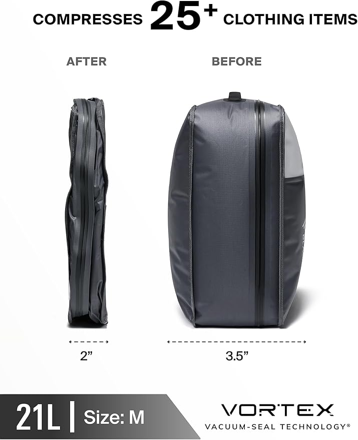 Black Voyage Reusable Vacuum Compression Travel Bag for Carry-On Suitcase and Backpack, Recycled IP67 Waterproof Space Saver (2-Pack, 21L - No Pump)
