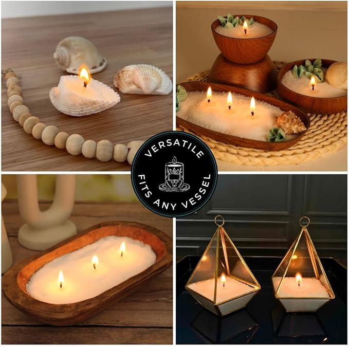 Direct Candle Supply 1lb White Unscented Sand Candles with Wicks, Pearled Candle, Powder Candle Wax, Refillable Pearl Candles with 10 Wicks for Candlemaking