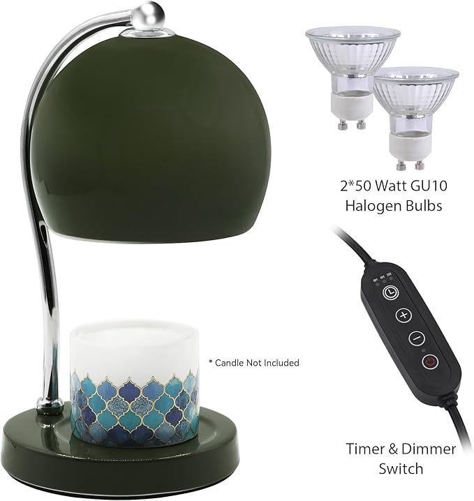 Ceramic Candle Warmer Lamp with Timer Dimmer Fit for Candle Jars, Modern Design with 2 Bulbs, House Warming Gifts, New Home Decor, Mother's Day, Birthday Gifts (Green)