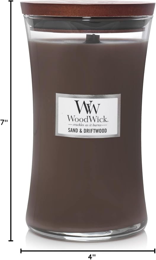 WoodWick Sand & Driftwood Gifts for Women and Men, 21.5 oz Large Hourglass Candle with Crackling Wick