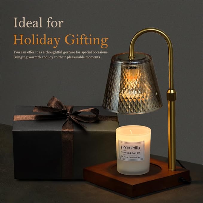 Candle Warmer Lamp with Timer (2H/4H/8H), Adjustable Height Dimmable Wax Melting Lamp for Jar Candles, Electric Candle Lamp for Home Decor, Ideal Gift for Candle Lovers (Amber)