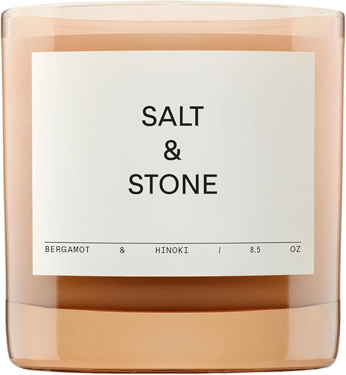 Salt & Stone Scented Candle for Women & Men | Coconut & Soy Blend Wax | Hand-Poured, Aromatic & Fragrant | 100% Cotton Wick | Long-Lasting 50 Hour Burn Time | Bergamot & Hinoki 8.5 oz