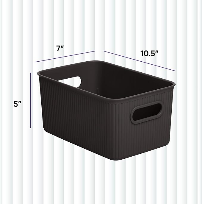 Superio Decorative Plastic Basket Open Home Storage Bins Organizer Baskets, Medium, Brown (8 Pack) Container Boxes for Organizing Closet Storage Bins for Shelves Drawer Shelf, 5 Liter