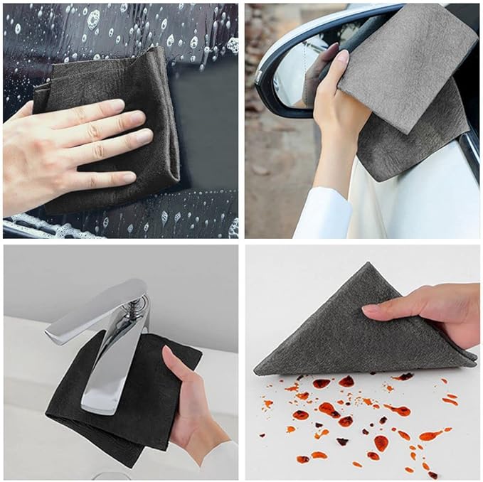 10 Pack Microfiber Cleaning Cloths, Thickened Streak Free & Lint Free Glass Cleaning Towels, Reusable Washable Cloths for Car Windows, Kitchen, Mirrors, Stainless Steel - 12x12 Inches Grey (30x30cm)