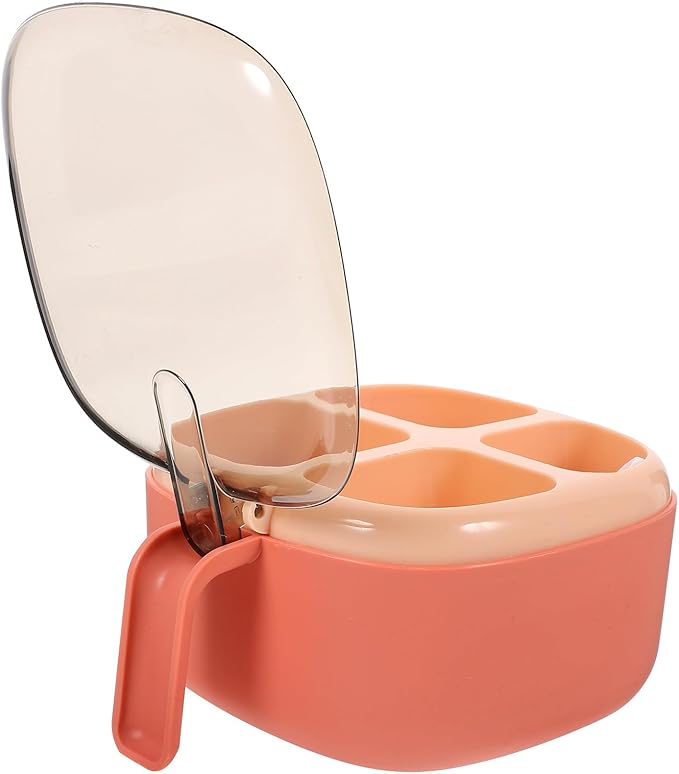Pink Spice Box with 4 Compartments, Reusable Plastic Condiment Container with Lid, Compact Desktop Seasoning Storage for Kitchen Salt Sugar Pepper