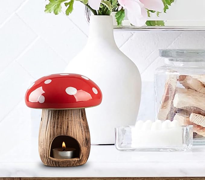 Mushroom Wax Melt Warmer Essential Oil Burner RedCeramic Scented Wax Melts Burner Scentsy